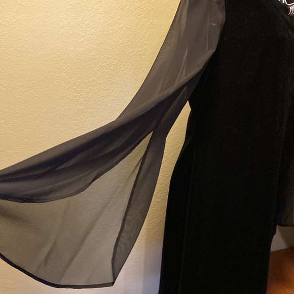 Black Velvet Dress with Sheer Sleeves - Picture 4 of 8